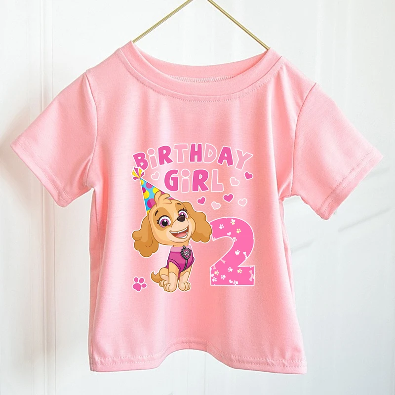 

Paw Patrols Baby Cotton T Shirt Cartoon Birthday Clothes Girl Tees Shirt Clothes Anime Kawaii Summer Tees Tops Baby Clothing