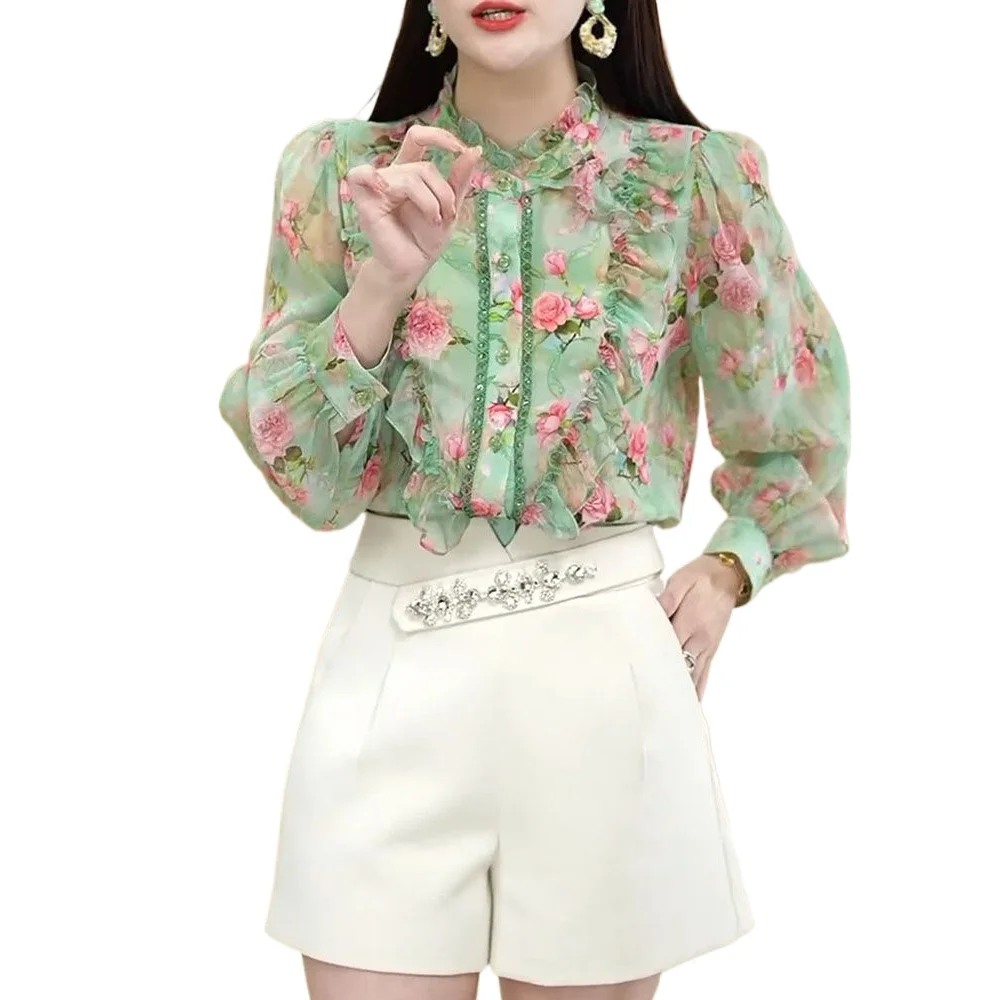 Chemisier à imprimé rose pour femme, nouvelle collection printemps-automne 2026, style super féerique