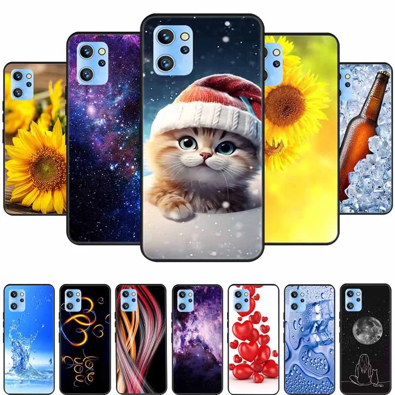 For Umidigi A13 Pro 2022 Phone Case Flowers Black Silicone Back Cover Soft TPU Case For Umidigi A13S Case A 13 S Coque Funda Bag