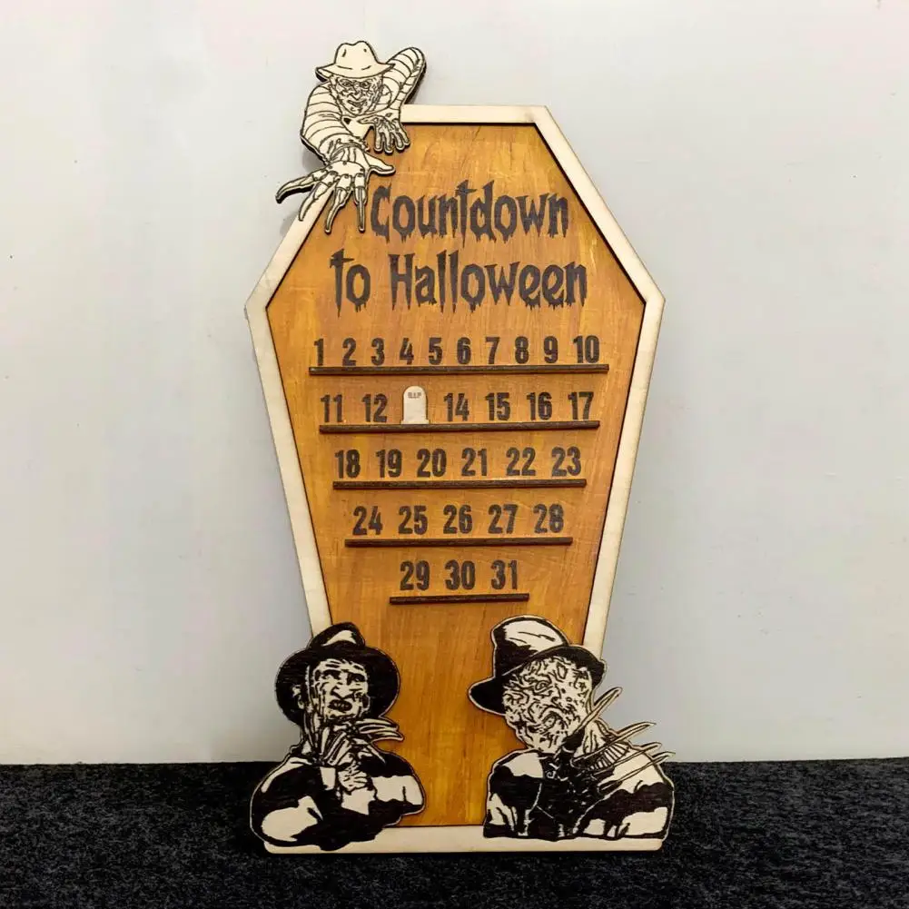 Wooden Countdown Calendar Rustic Halloween Advent Calendar with 31 Days Countdown Farmhouse Desktop Decoration for Festival Gift