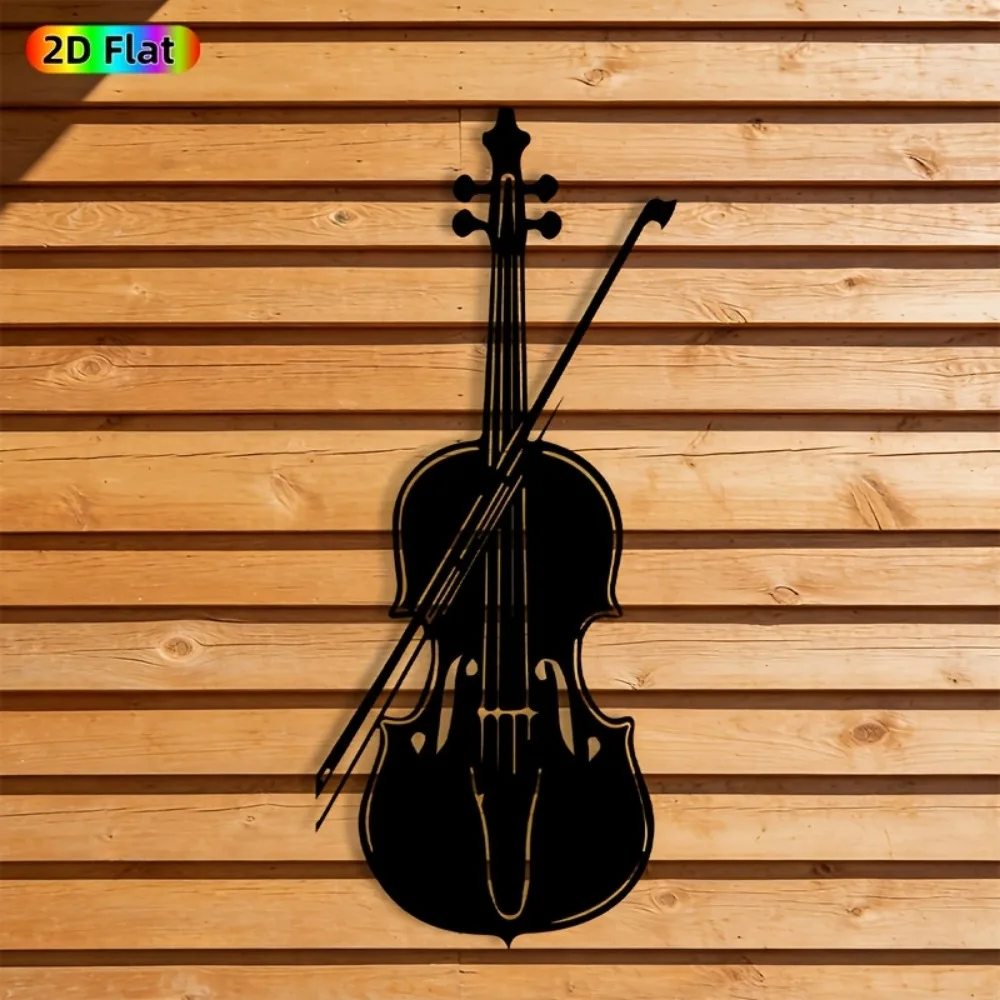 1pc CIFBUY Iron Wall Art,2D Flat Laser Cut Violin Metal Hanging Sculpture,Rustproof Powder‑Coated Wall Decor