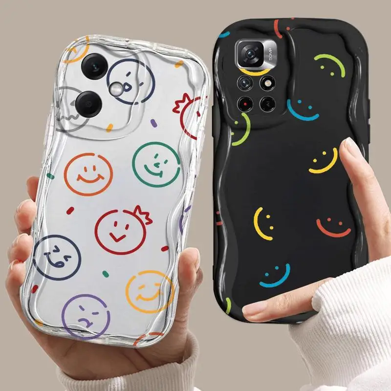 Cute Colorful Smile Wavy edge For Xiaomi for Redmi Note 9 10 11 12 13 5G Pro 4G S 13ProPlus5G soft Phone Protective Case fundas