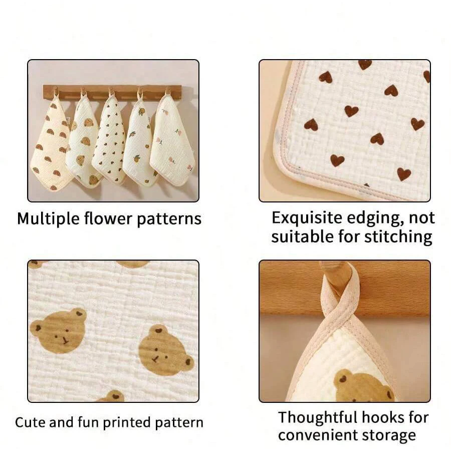 5Pcs Baby Towels, Ultra-Soft and Comfortable Newborn Washcloths, Multifunctional and Versatile, Washable Repeatedly, Soft and Skin-Friendly, Suitable for Baby Use, Perfect as a Gift image 2