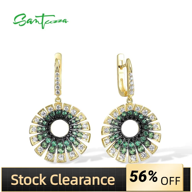 

SANTUZZA Authentic 925 Sterling Silver Drop Earrings For Women Sparkling Green Spine White CZ Trendy Wedding Party Fine Jewelry