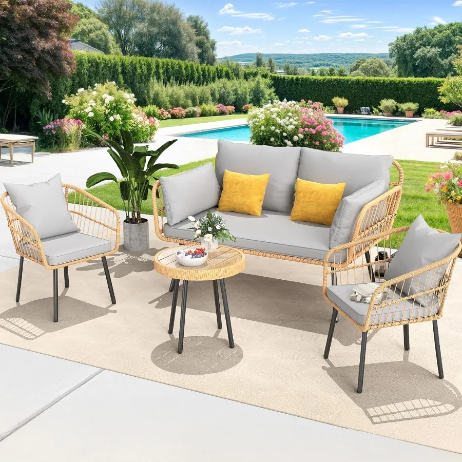YITAHOME 4 Pieces Patio Furniture Set Outdoor Wicker Bistro Set with AllWeather Rattan Construction Comfortable Loveseat Chairs