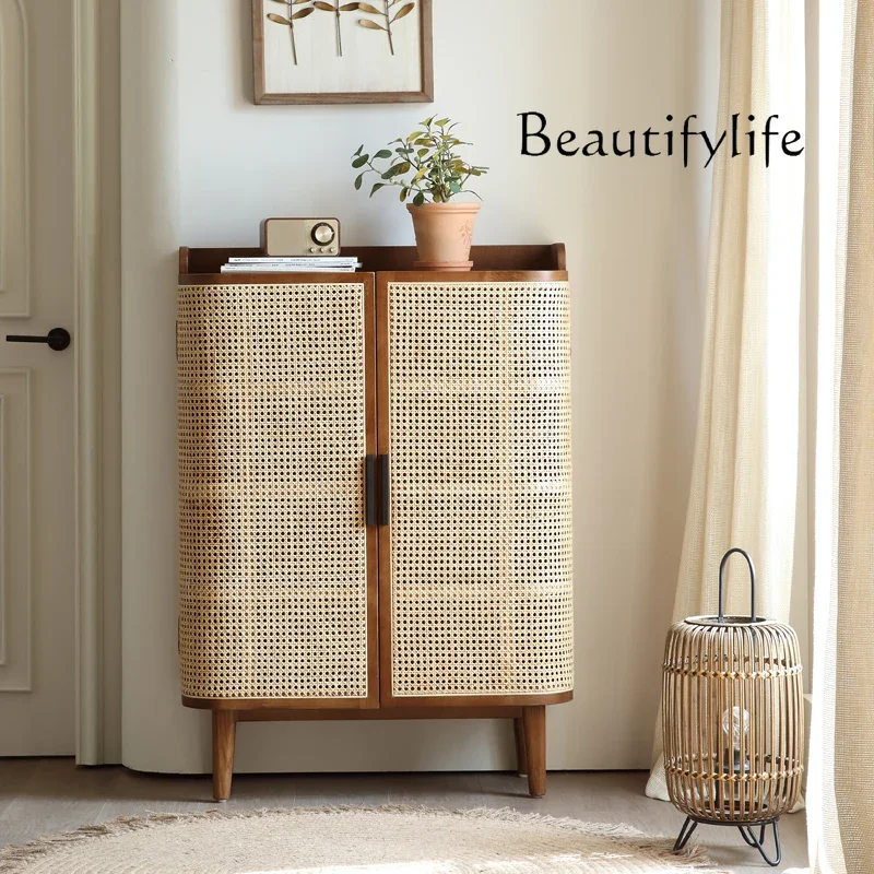 

living room entrance rattan storage cabinet decoration Nordic solid wood antique shoe cabinet creative