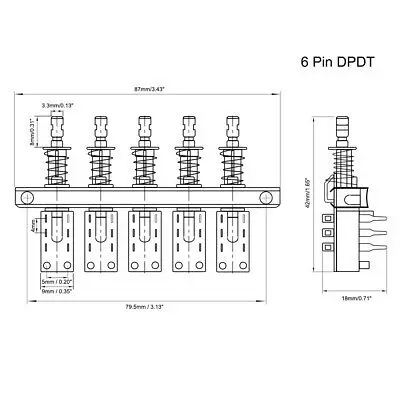 Interlock Drukknop Piano Type Dpdt 6 Pin 5 Rij