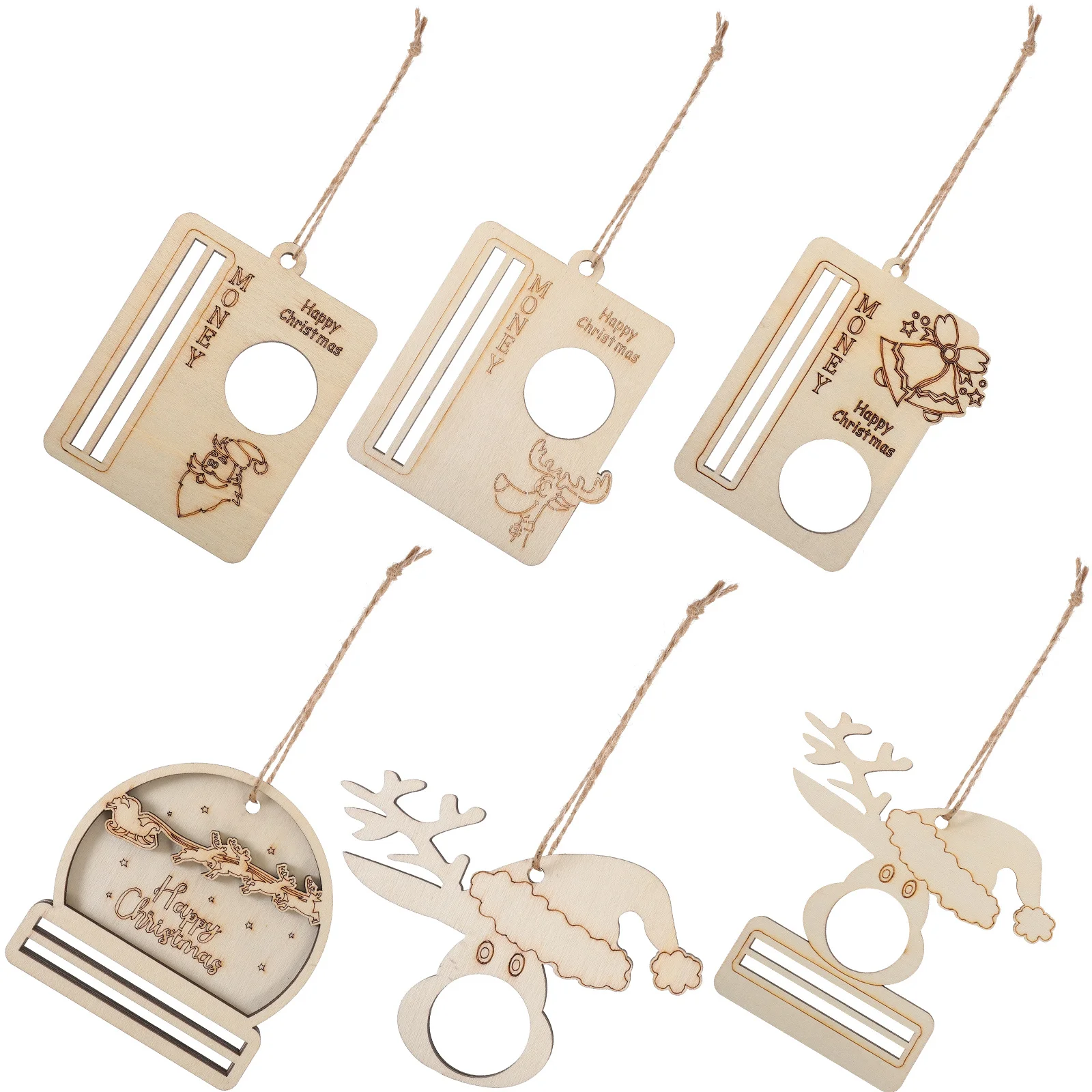 

6Pcs Wooden Christmas Money Holder Ornaments Unique Xmas Tree Hanging Cash Gift Decor Christmas Unique Money Holder