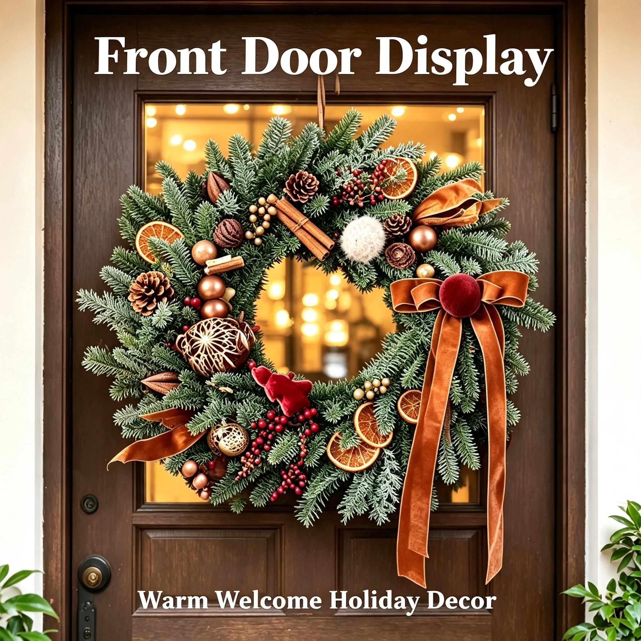 Artificial Pine Wreath Dried Orange Cinnamon Farmhouse Front Door Hanging Garland Thanksgiving Christmas Vintage Wall Decor Home