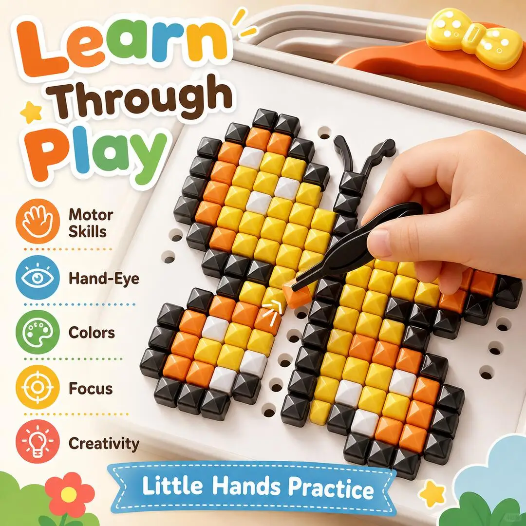 `493Pcs 3D Mushroom Peg Puzzle, Kids DIY Building Pegboard Game with Portable Storage Box, Educational Assembly Toy for Children