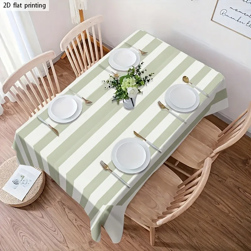One light green contrasted with light beige striped printed tablecloth, perfect for parties, picnics and camping.xzj
