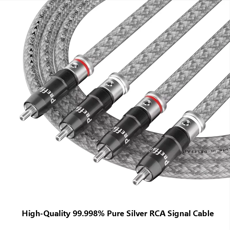 Premium 99.998% Pure Silver RCA SignalCable Silver Plated RCA Male Connectors Audiophile HiFi Solid PSS Pure Silver Interconnect