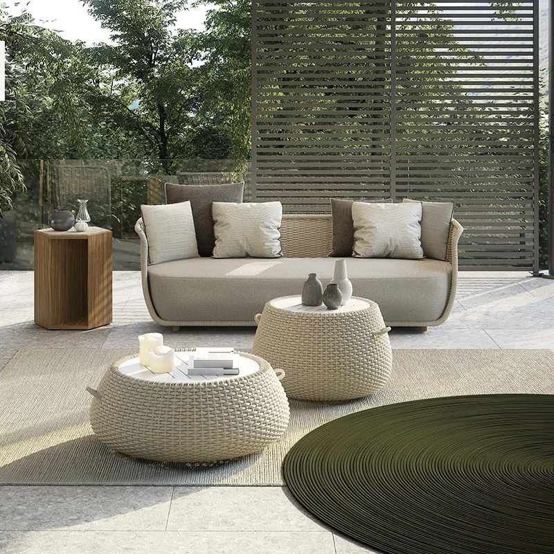 Outdoor Three-Person Sofa Coffee Table Combination Balcony Courtyard Open-Air Luxury Leisure Furniture