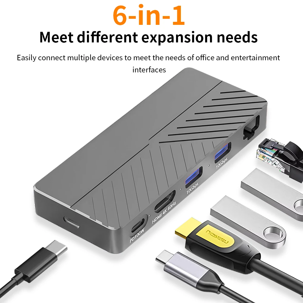 محطة إرساء TISHRIC 6 في 1M.2 SSD - دعم البروتوكول المزدوج (NVMe/NGFF SATA) مع USB3.2 Gen2 بسرعة 10 جيجابت في الثانية