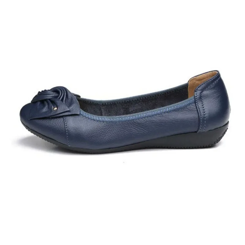 TIMETANG Big size Genuine Leather Women ballet flats,Cowskin Bowtie shoes Woman,Fashion Women ballerina flats,Slip on flat shoes