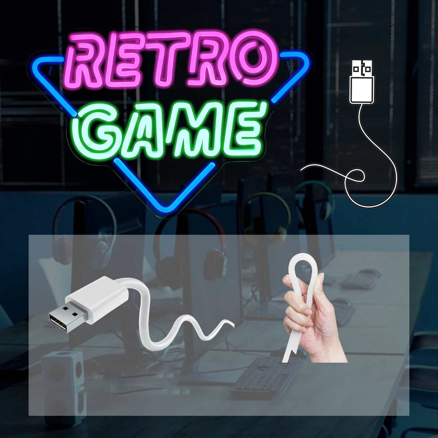 Imagem -03 - Retro Game Neon Signs Luzes Led Coloridas Wall Decor Alimentado por Usb Decoração do Quarto Gamer Boys Room Gaming Zone Lamp