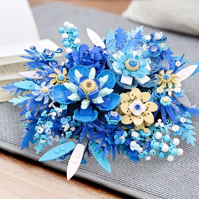 

917PCS Blue Flowers Building Blocks Sets for Adults Girl Gift Botanical Collection Crafts for Wall Decoration with Beautiful Box