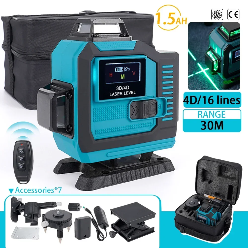 

4D 16 Lines Laser Accessory Set Level Green Line SelfLeveling 360 Horizontal And Vertical Super Powerful Laser Level Green Beam