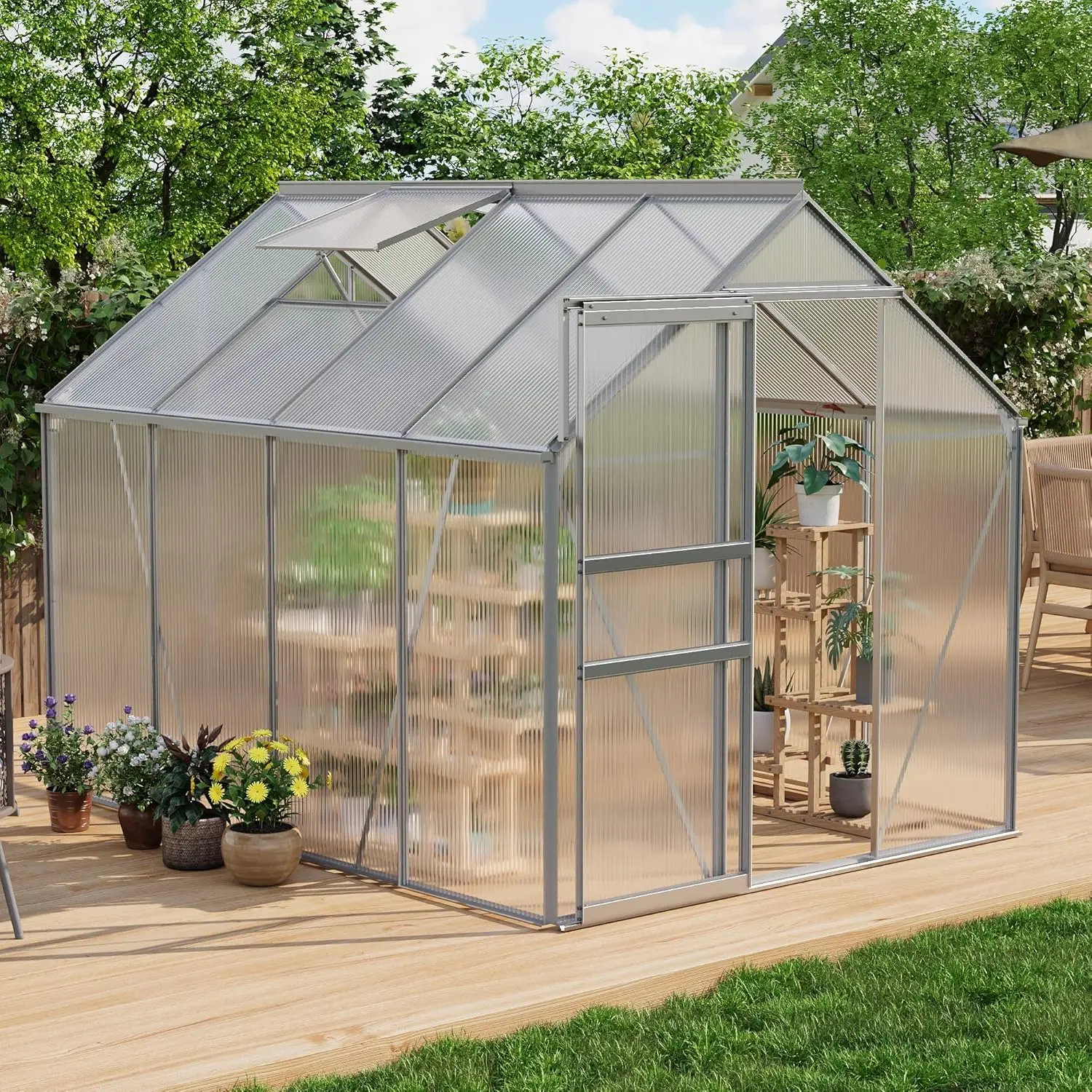 

6x8Ft Greenhouse for Outside, Outdoor Greenhouse, Polycarbonate Greenhouses with Aluminum Frame, Outdoor Garden, Customized