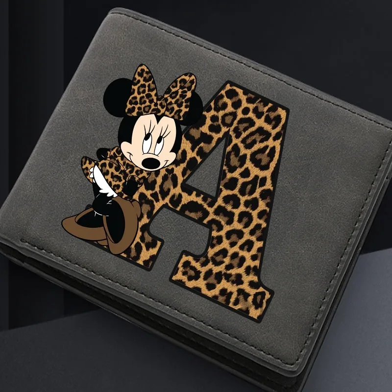 

Disney Minnie Letter Men's Short Wallet 2024 New Trendy Soft Leather Zipper Wallets Bank Card ID Card Convenient Cash Coin Purse