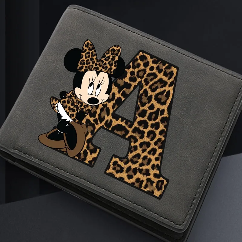 Disney Minnie Letter Men\'s Short Wallet 2024 New Trendy Soft Leather Zipper Wallets Bank Card ID Card Convenient Cash Coin Purse