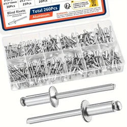 Pop Rivets Assortment Kit 12 or 5 Sizes Aluminum Blind Rivets Assorted Blind Rivets for Metal Furniture Automotive Rivets Set