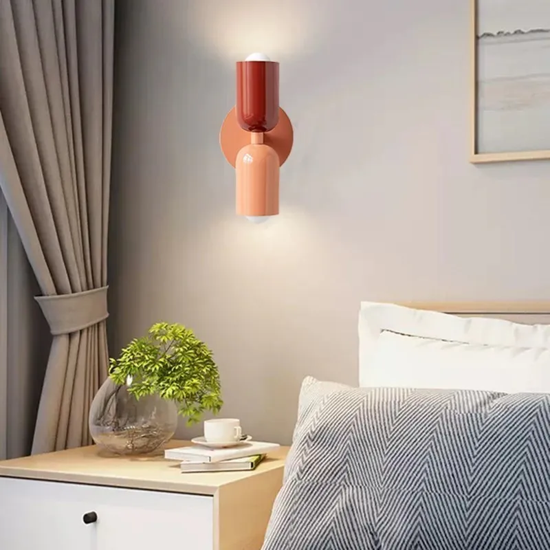 Nordic LED Wall Lamp Macaron Cream Wind Two Heads Decorative Lights For Living Bedroom Bedside Study Hallway Dining Room Fixture