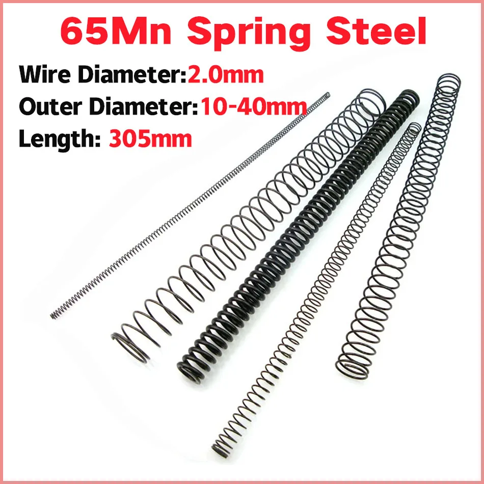 

1pcs Spring Steel Compressed Spring Wire Diameter 2.0mm Spring Steel Compressed Spring Length 305mm Outside diameter 10mm-40mm