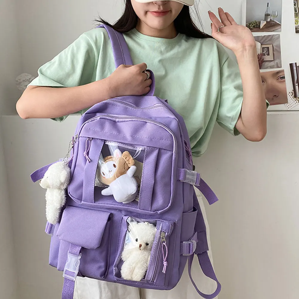 Simple Style Backpack Multi Pocket High School Bookbag For Indoor Outdoor