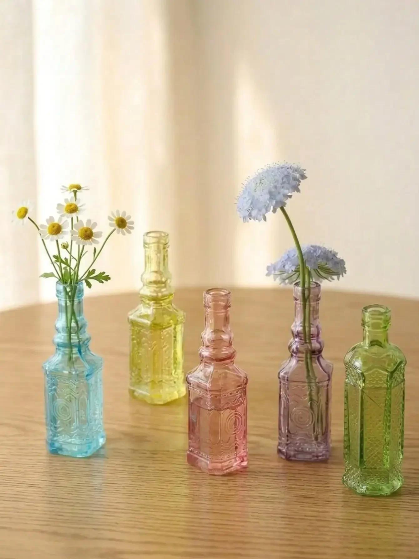

Mini Aesthetic Embossed Glass Bud Vase, Small Floral Bottle For Table Decor
