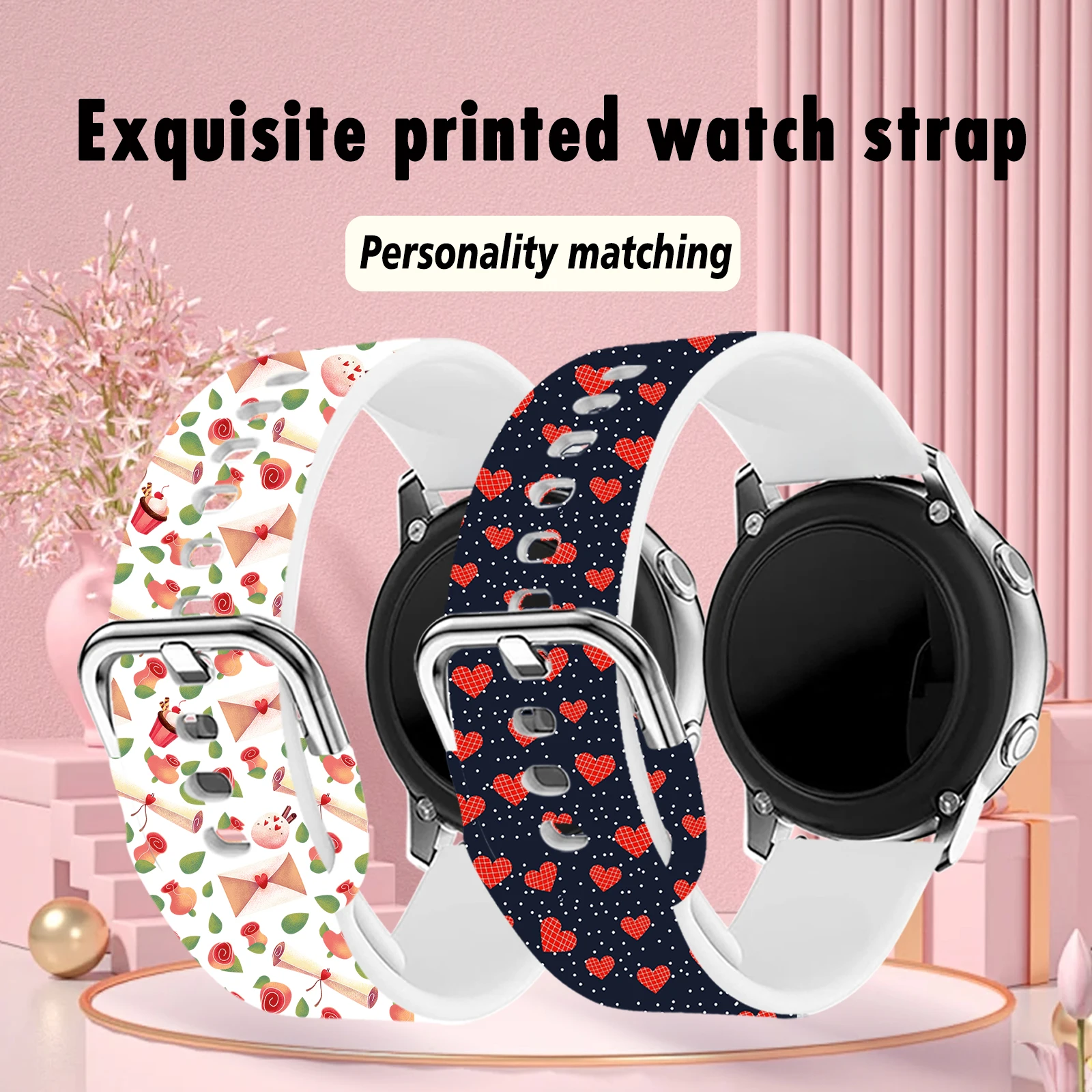 

20MM "Lover Series" printed watch strap for Samsung Galaxy Watch 7/6/5 40mm 44mm Band Replaceable Bracelet for Xiaomi Huawei
