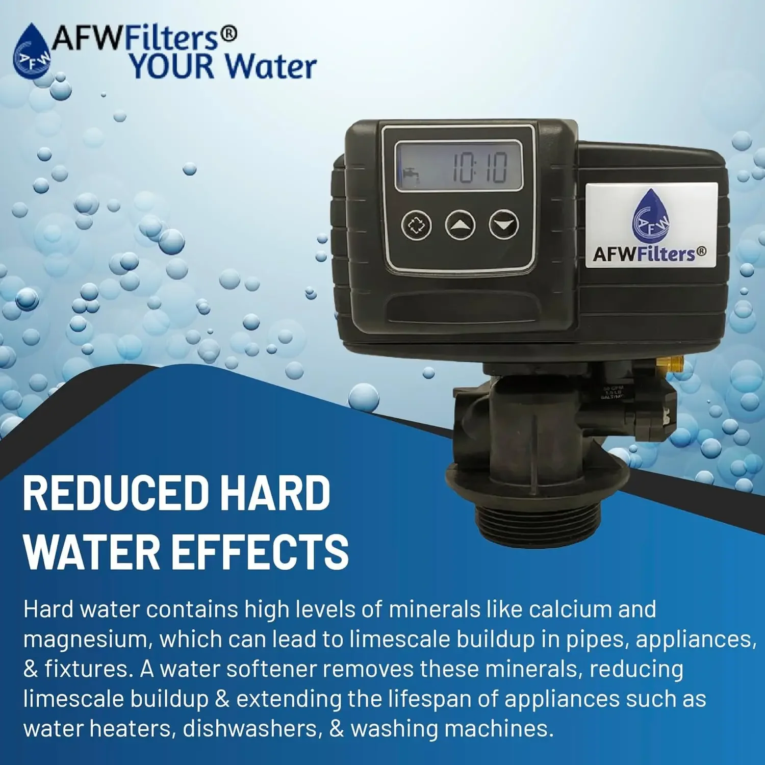 Premium Fleck 5600 SXT Meter Demand Water Softener - 48,000 Grain Capacity with 10% Long Life Crosslink Resin