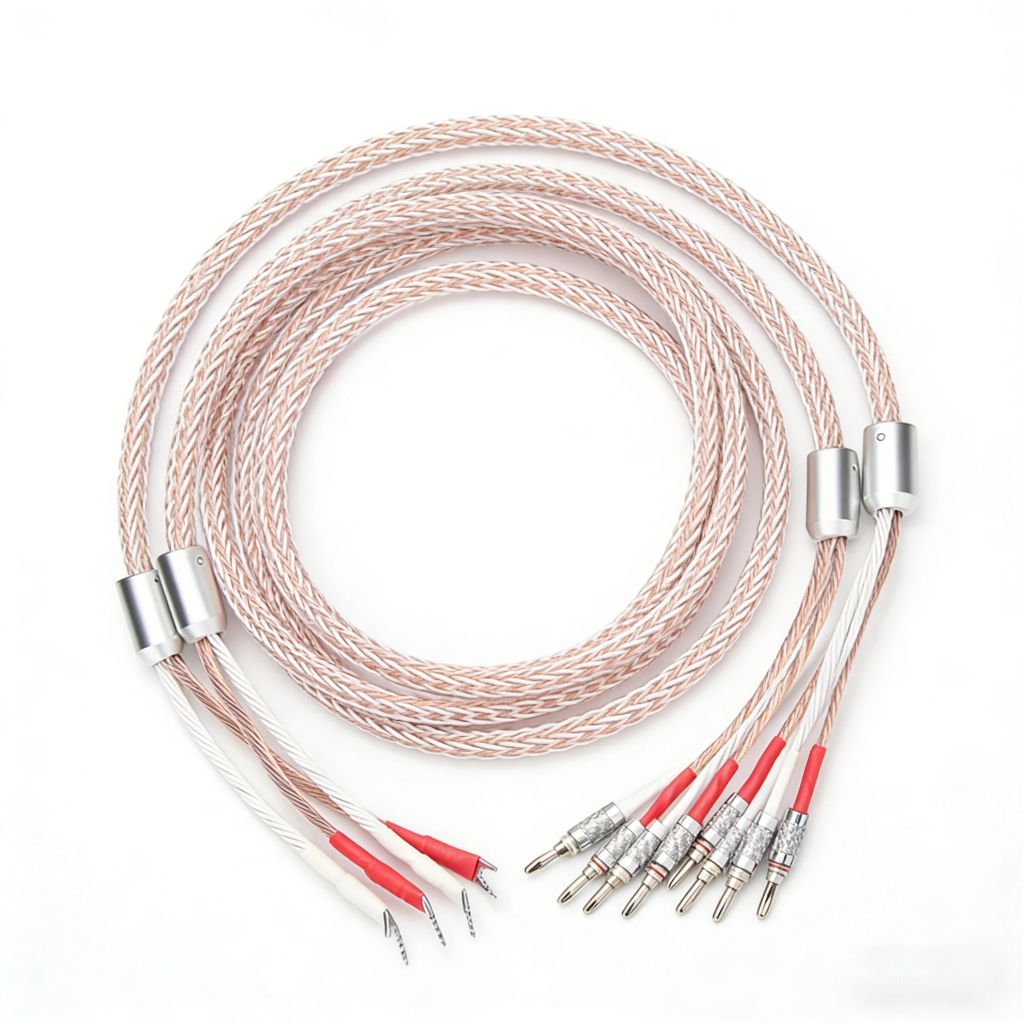 OCC 12TC HiFi Bi‑Wire Speaker Cable 2 to 2/4 Connector Audiophile Grade Audio Cord with Banana Spade Plug for Amplifier Speaker