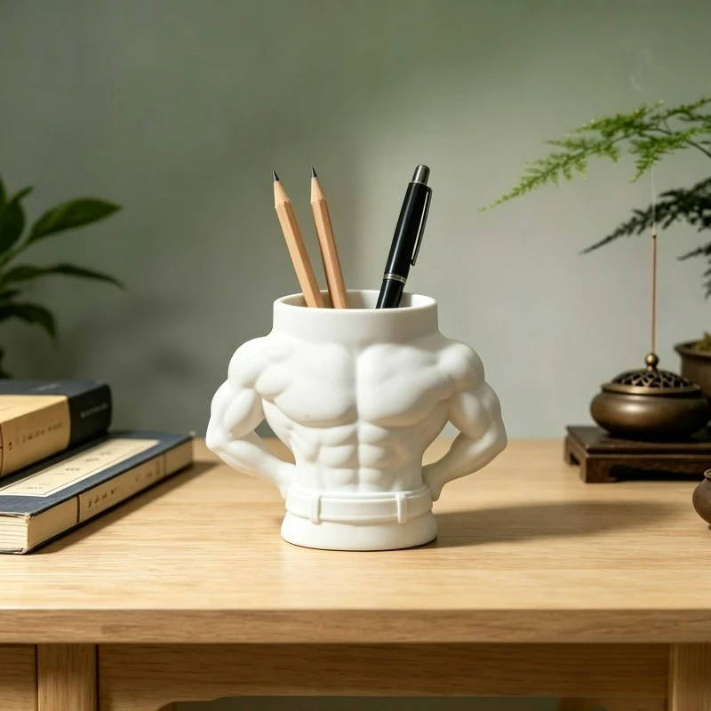 Muscular Male Torso Pen Holder,Funny Novelty Desk Organizer Cup,Prop For Bodybuilders Students Men Office Workers Work Table