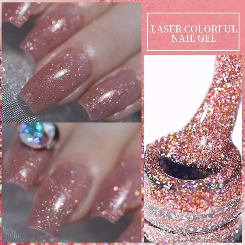 LILYCUTE 7ML Laser Colorful Glitter Nail Gel Polish Long Lasting Bright Sparkling Effect Soak Off Nail Art Manicure Gel Varnish