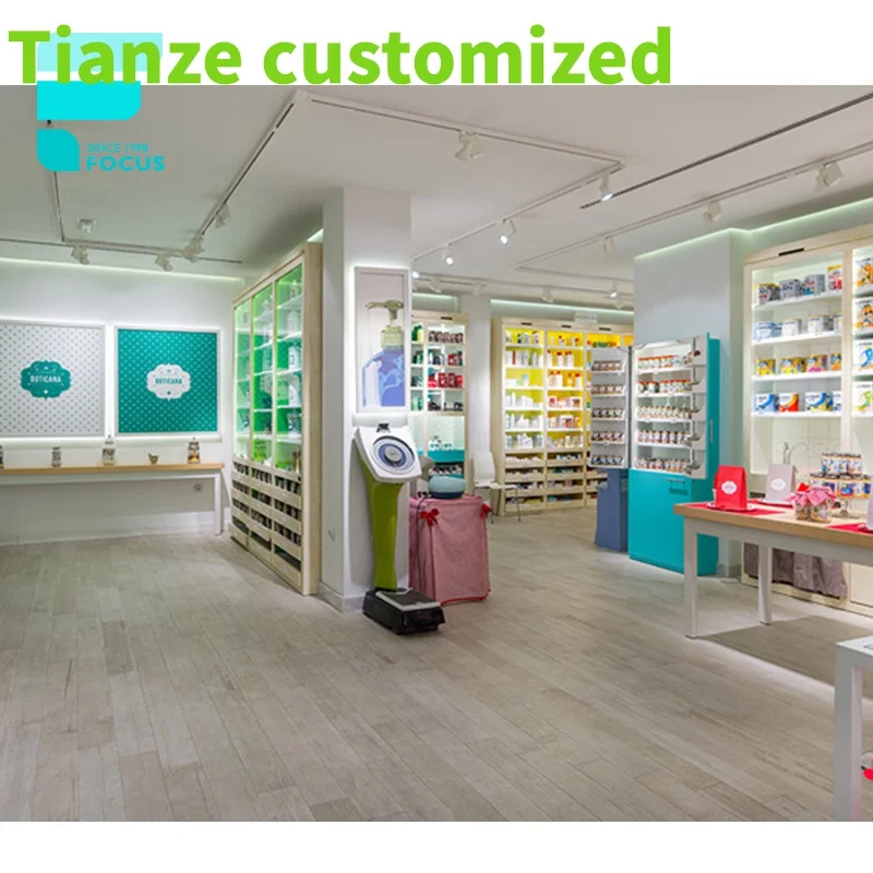 Customized-Glass Wooden  Fittings Cabinet Medical Store Showcase Design Pharmacy Display Shelves Retail Fixture Furniture Me