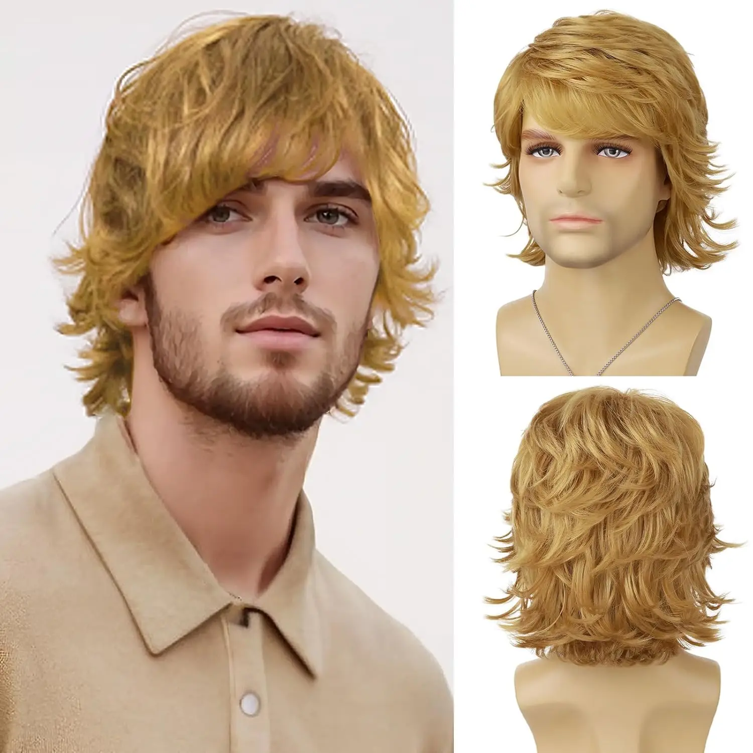 

Men's golden synthetic wig, wavy wig, realistic men's wig,young and handsome role-playing costumes,wigs for cosplay,parties