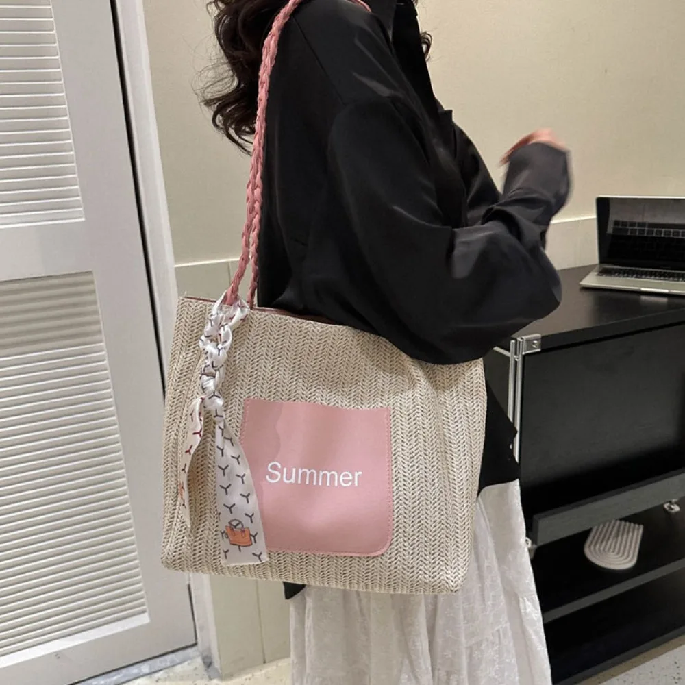 Sciarpe tessute di paglia alla moda Tote Bag borsa a tracolla Casual borsa da spiaggia borsa da pendolarismo quotidiana borsa ascellare borsa di