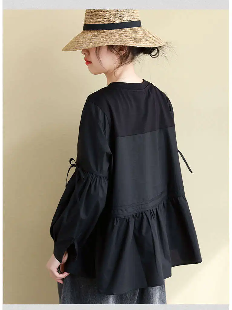 plus Size Women's Long Sve Loose Splice Design T-irt Casual Sle Artistic Pattern Color Blo Doll irt Top for Younge...