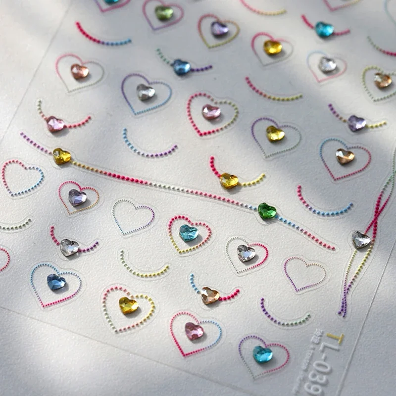Jelly Silver Love Heart  Line Geometric Shape English Letter Nail Art Stickers Rhinestone Adhesive Delicate Chic Manicure Decals
