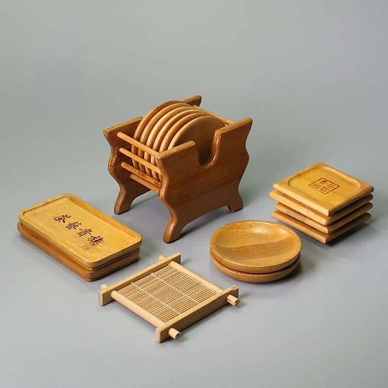 

Bamboo Coaster Woven Well Shaped Square Round Small Cup Holder Kungfu Tea Set Bamboo Accessories Te Matcha Tetera Rosa