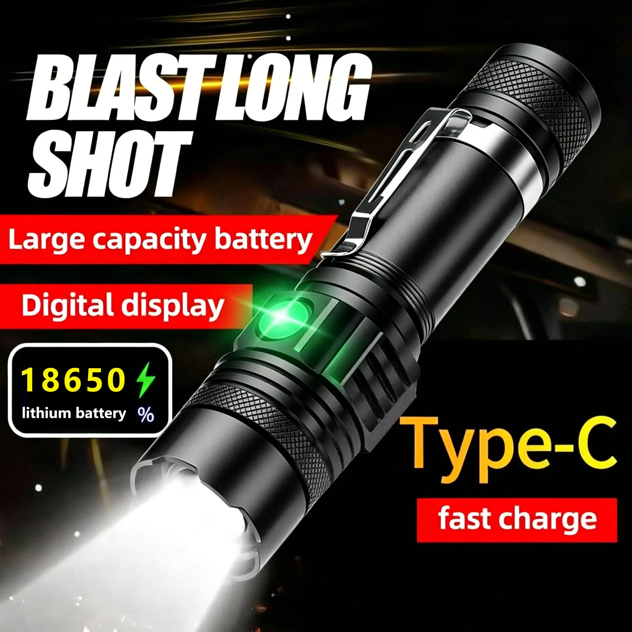XIWANGFIRE T6 Led Flashlight Portable Zoomable Tactical SS-518 Torch 18650 Battery USB Rechargeable Outdoor Emergency Lantern