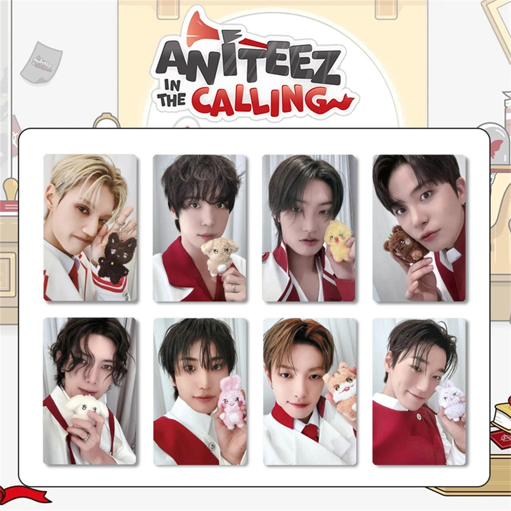 8Pcs/Set KPOP ATEEZ Photocards ANITEEZ IN THE CALLING Cartoon Two-Sided LOMO Cards Hongjoong Mingi Yunho Postcards Fans Collect