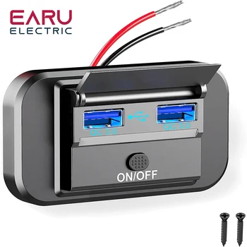 고속 충전 QC 타입 듀얼 USB 포트 자동차 버스 충전기 소켓 어댑터, 12V, 24V USB 전원 패널, 해양 오토바이용 스위치 포함