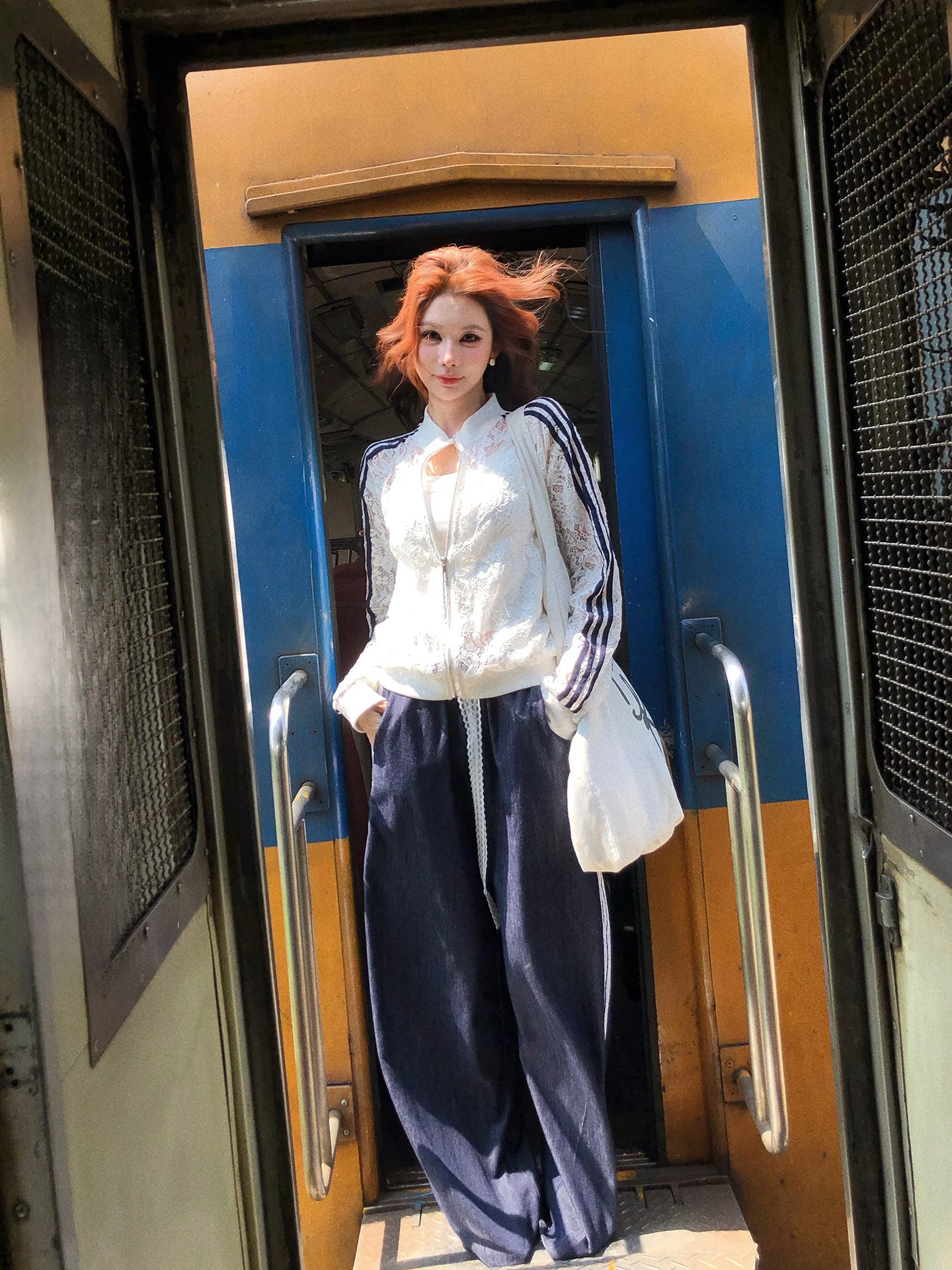 

Lililiwj Original Design Loose Fit Lace Sports Pants Linen Casual Versatile Elastic Waist Straight Leg Pants