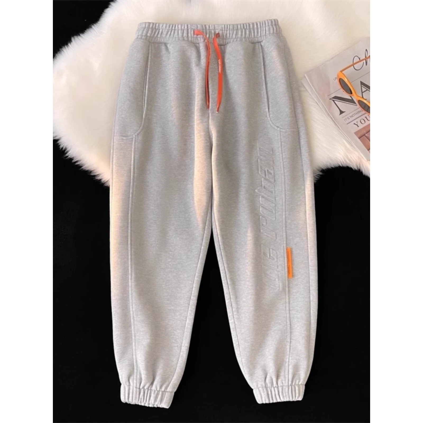 

Мужские повседневные спортивные брюки очень большого размера на подкладке Fce, свободные брюки, осенне-зимние американские спортивные штаны с манжетами