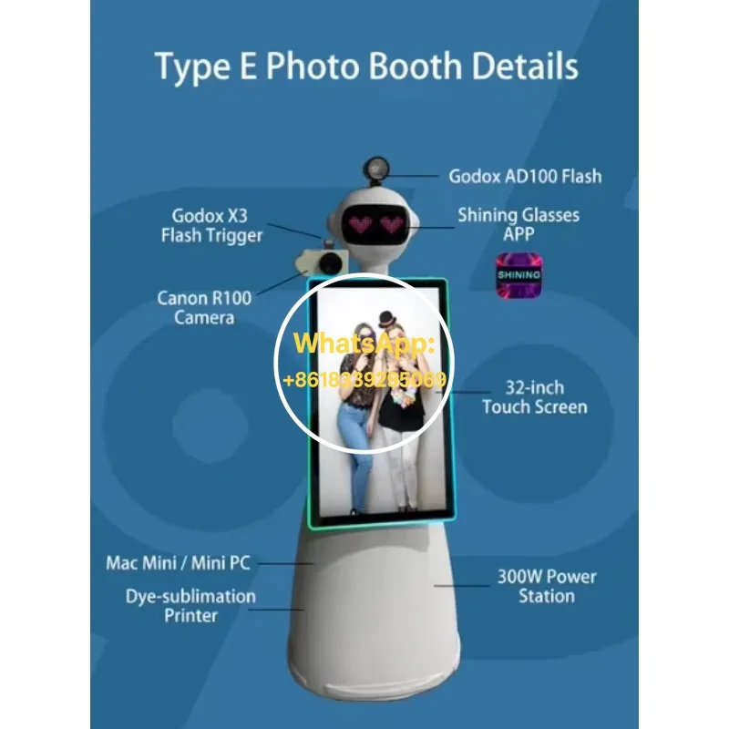 Intelligent Roaming Photo Booth Robot Automatic Obstacle Avoidance Remote Control 360 Video Booth for Wedding Party Customized