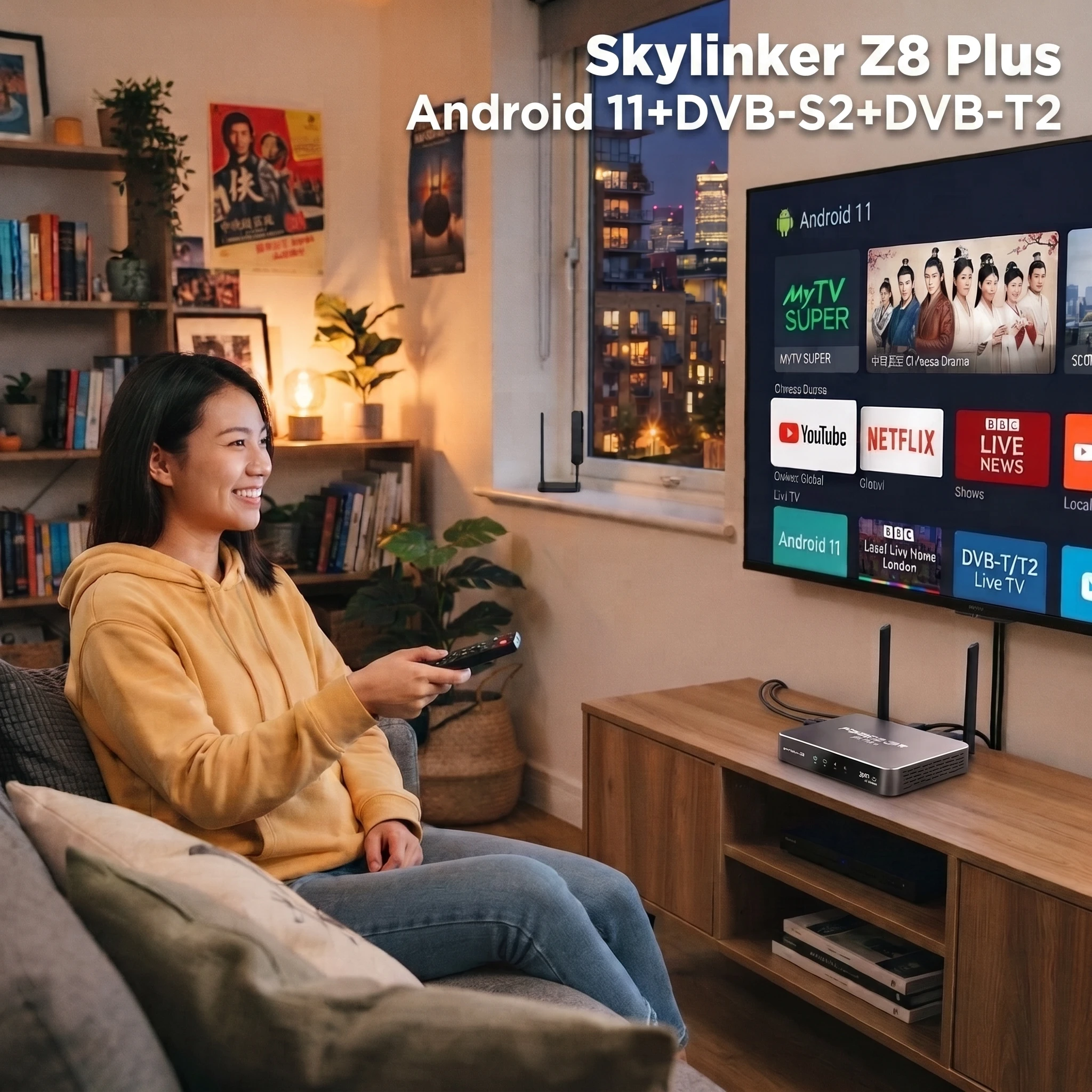 2026 Skylinker Z8 Plus Гибридная ТВ-приставка Android OTT+ DVB-S2+DVB-T2 HD 4K FTA с H265, 2+16 ГБ, 5G Wi-Fi, OTT DVB-S2 Спутниковый ресивер