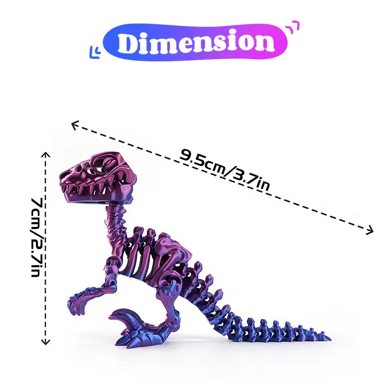 Mini 3D Printed Dinosaur Skeleton Model Movable Joints Velociraptor Decor Office Desk Ornament Kids Gift Home Decoration