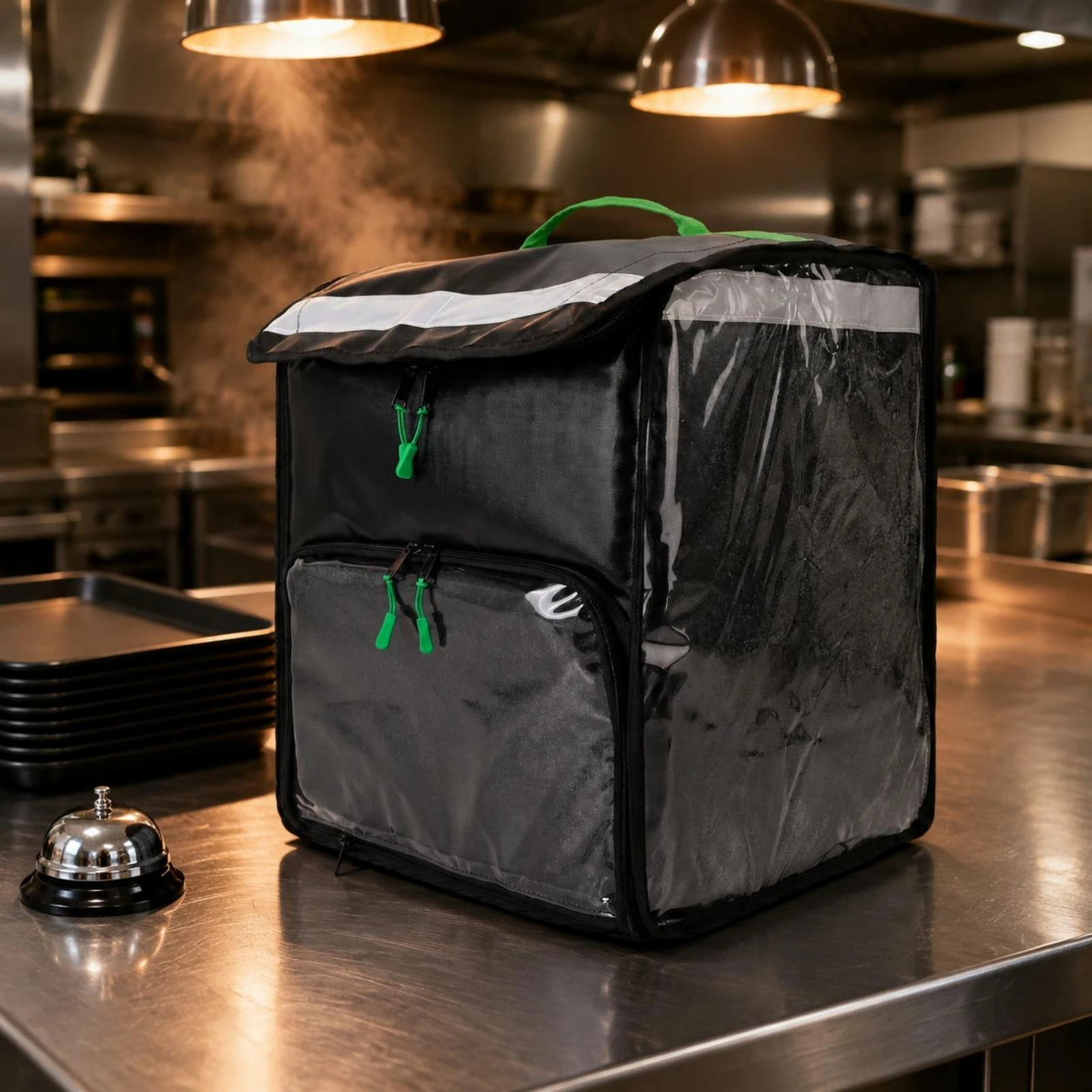 PVC Delivery Thermal Backpack Heavy Duty Waterproof Food Delivery Backpack Reflective Strips Removable Divider for Couriers